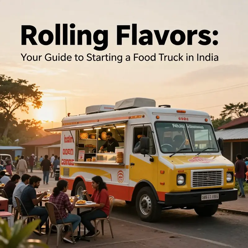 A lively food truck in Lakewood at sunset, with people happily dining and enjoying the vibrant atmosphere.