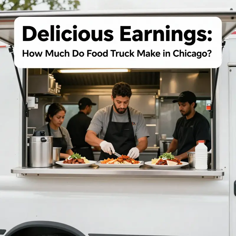 A bustling Chicago street filled with diverse food trucks attracting eager customers.