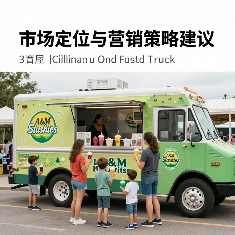 A colorful slushie machine at A&M Slushies Food Truck, attracting excited customers.