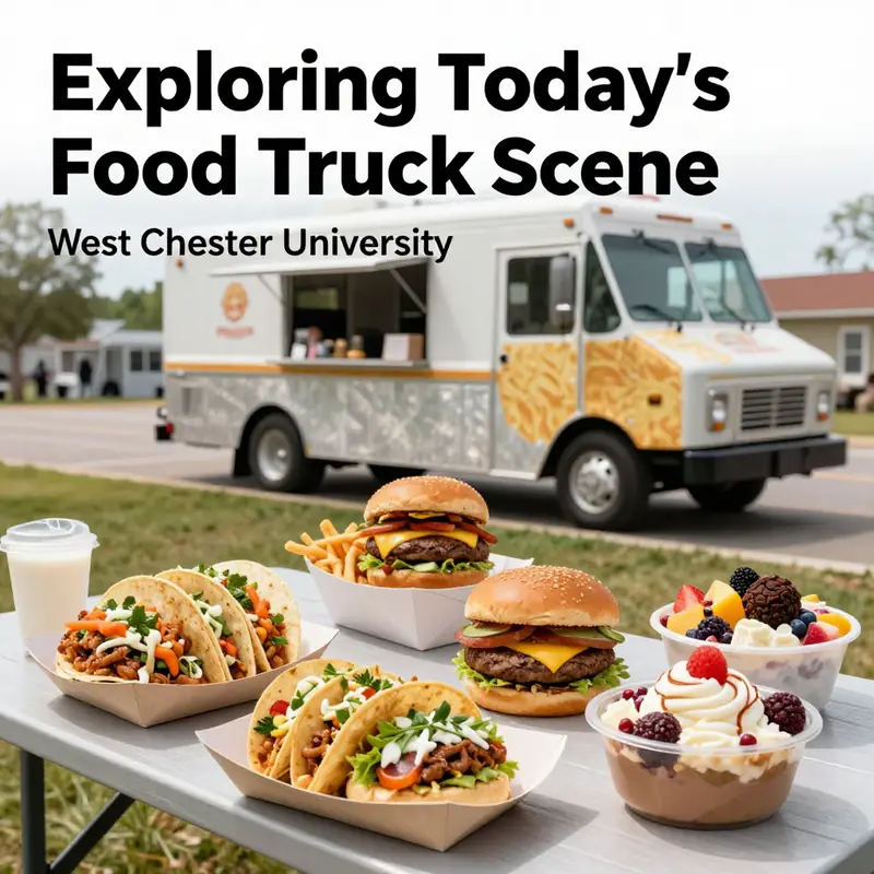 Food trucks lining the campus of West Chester University, ready to serve hungry students.