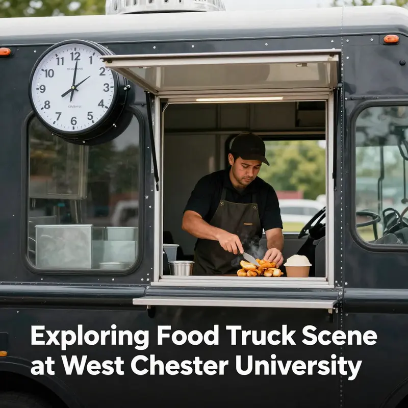Food trucks lining the campus of West Chester University, ready to serve hungry students.