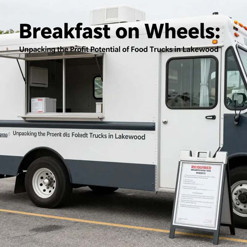 A busy breakfast food truck serving a diverse range of delighted customers in Lakewood.