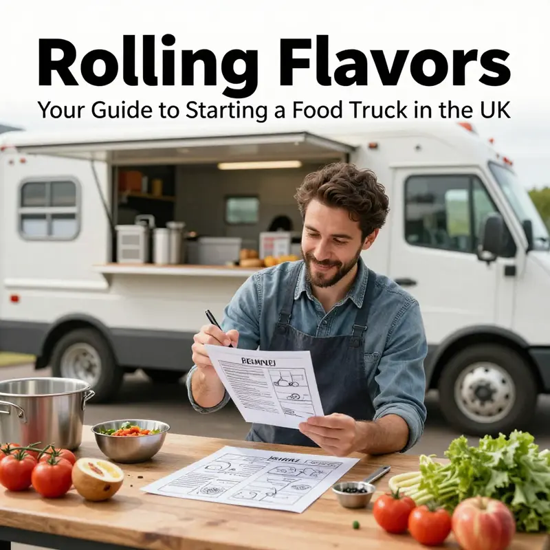 A food truck radiating vibrancy and culinary creativity on a bustling UK street.
