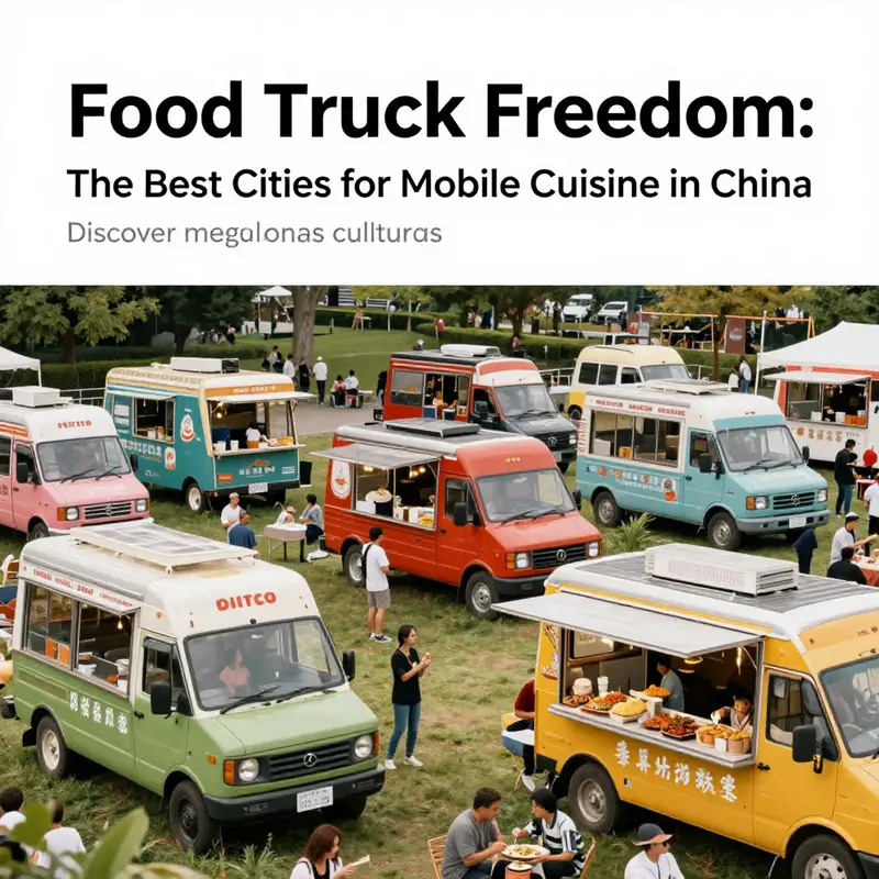 A lively gathering of food trucks showcasing various cuisines, with customers sharing joyful dining experiences in a park.