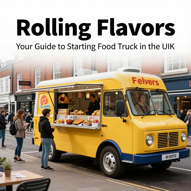 A food truck radiating vibrancy and culinary creativity on a bustling UK street.