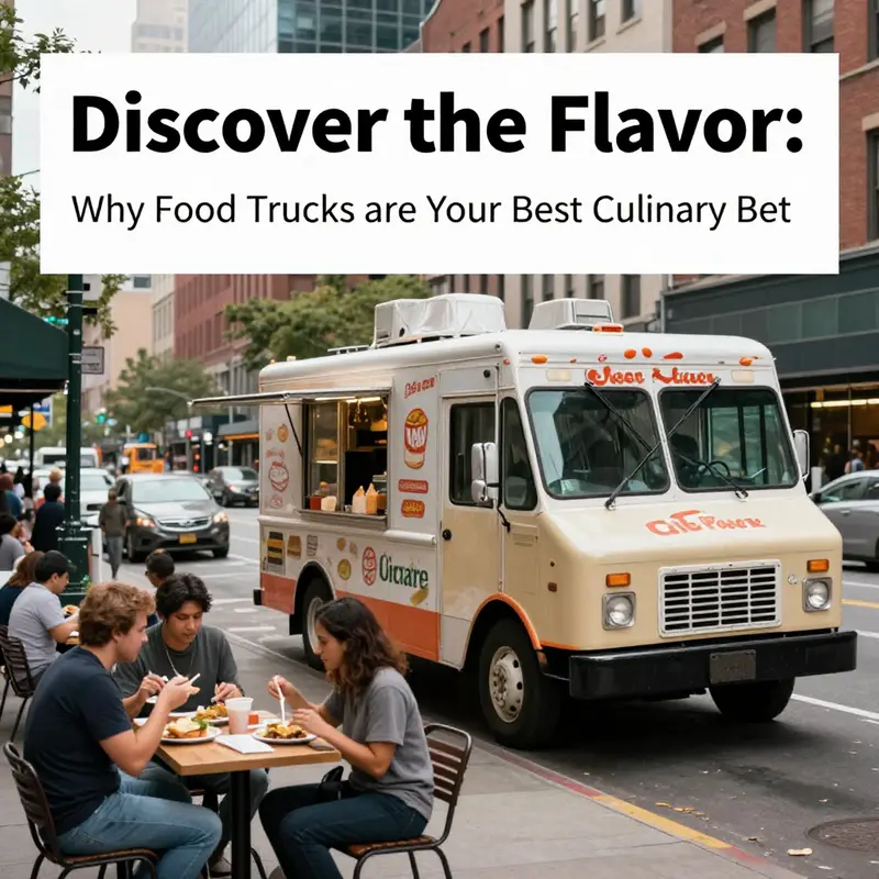 The vibrant intersection of urban life and food truck culture, showcasing the accessibility of food trucks in busy city areas.