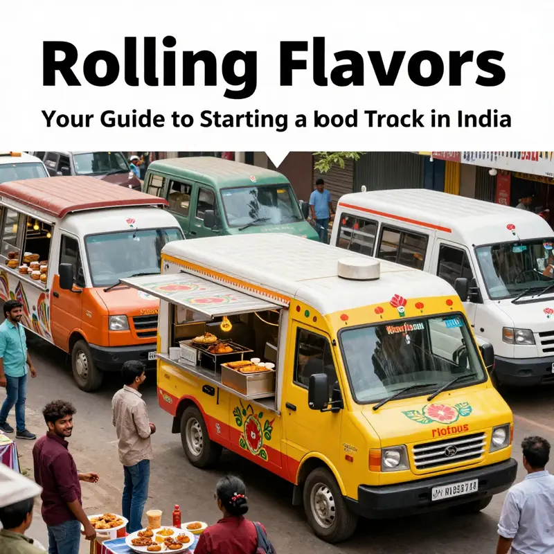 Diverse food trucks showcasing different kitchen setups in a lively street food environment.