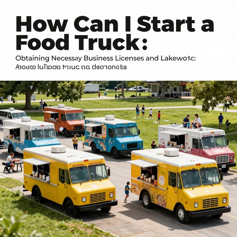A lively park scene in Lakewood showcasing various food trucks, symbolizing community and culinary adventures.