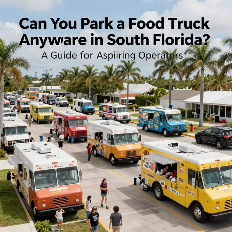 A lively scene of food trucks in South Florida, representing the community and culinary diversity.
