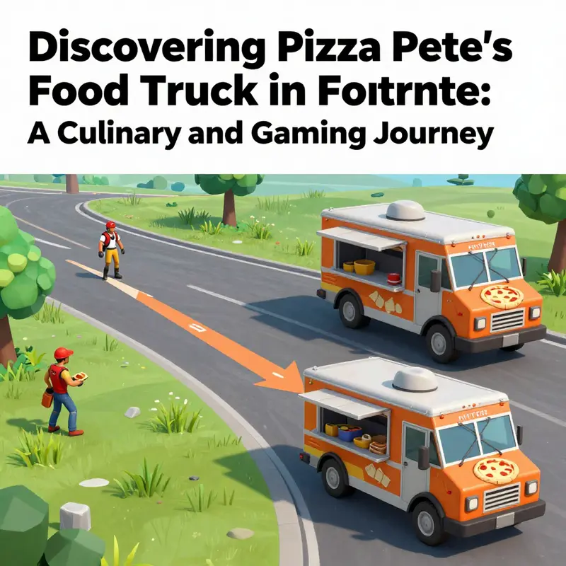 A map pinpointing the exact location of Pizza Pete’s Food Truck in Fortnite.