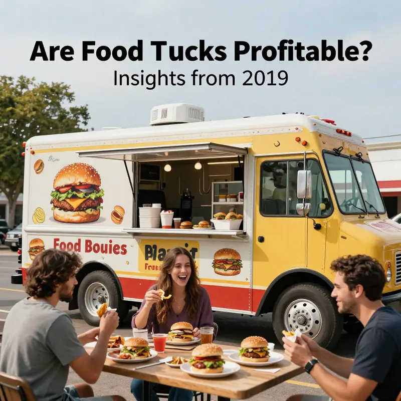 Food trucks compete in a vibrant urban setting, illustrating the challenges of high competition.
