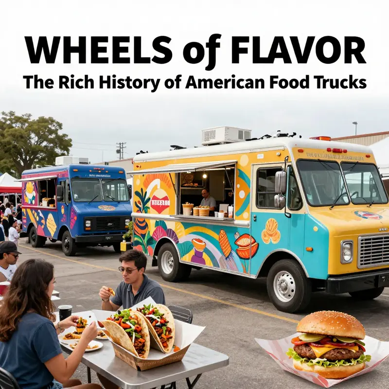 A visual timeline depicting the origins and early evolution of food trucks in America.