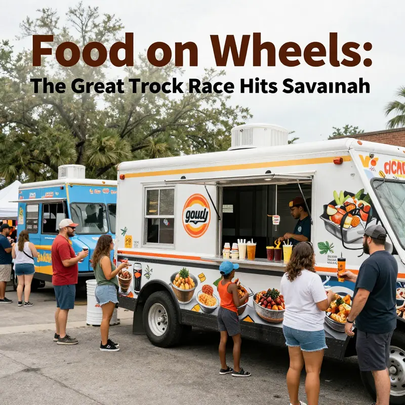 Food trucks gather in Savannah for the Great Food Truck Race on April 26, 2019, drawing crowds eager for culinary delights.