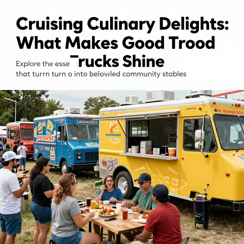 A lively food truck festival in Lakewood, showing enthusiastic crowds and a variety of food trucks.