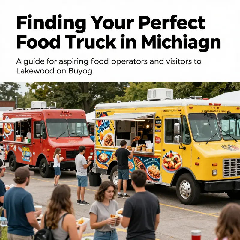A bustling food truck festival with diverse food options and cheerful attendees enjoying the experience.