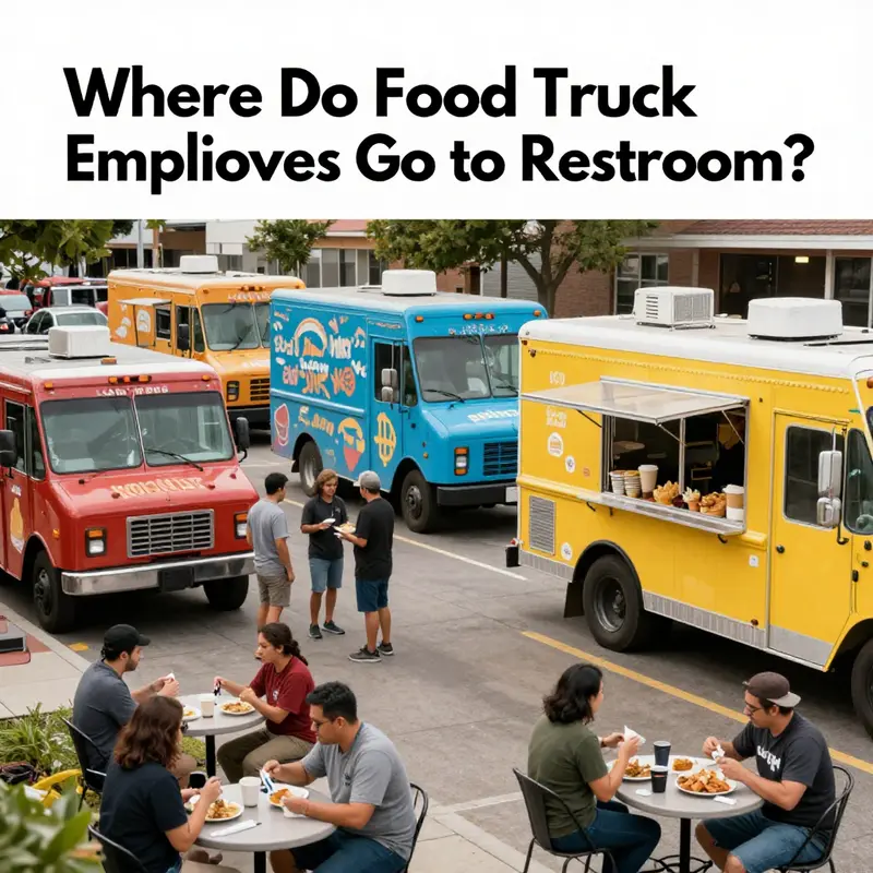 Food truck employees in Lakewood consider public restroom options amidst a vibrant street food scene.