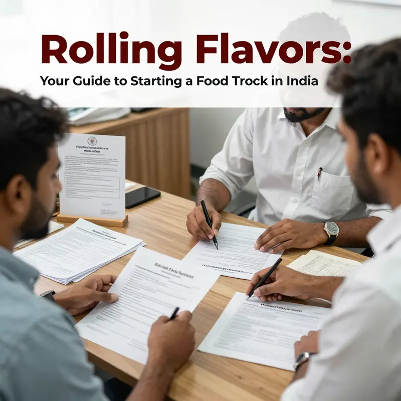 Diverse food trucks showcasing different kitchen setups in a lively street food environment.