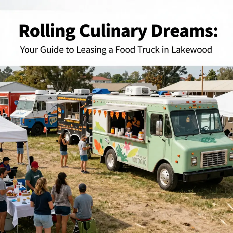 A lively outdoor setting showcasing a food truck available for direct leasing, attracting eager customers.