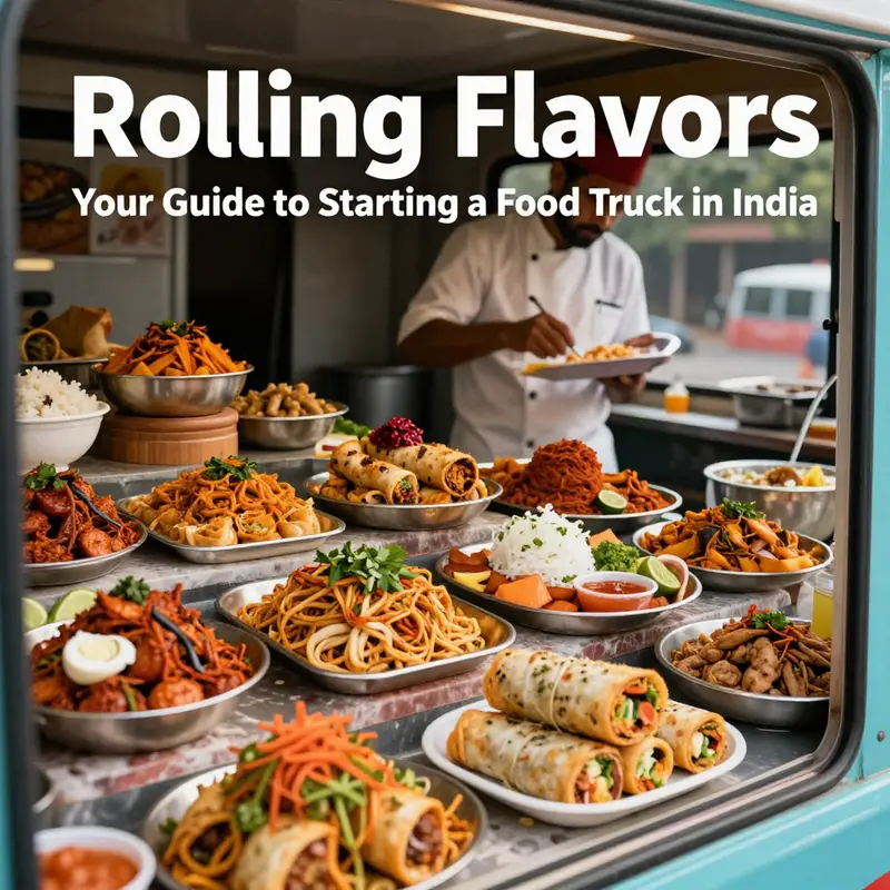 Diverse food trucks showcasing different kitchen setups in a lively street food environment.