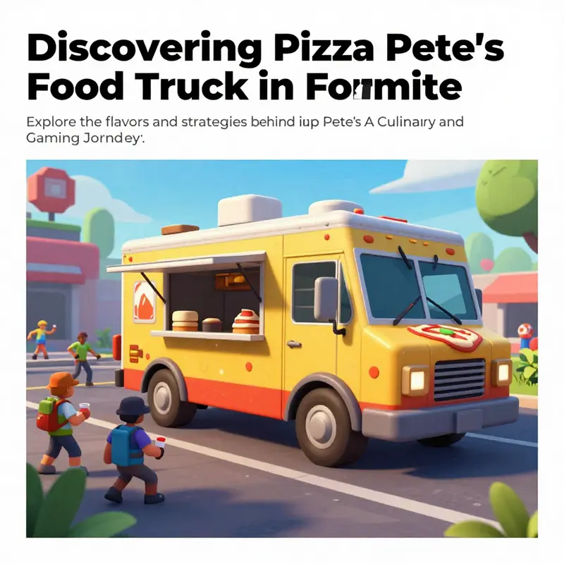 Colorful illustration showcasing the atmosphere around Pizza Pete's Food Truck in Fortnite.