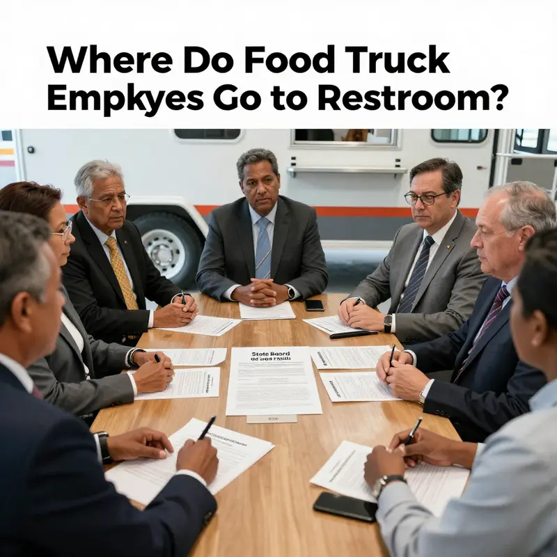 Food truck employees in Lakewood consider public restroom options amidst a vibrant street food scene.