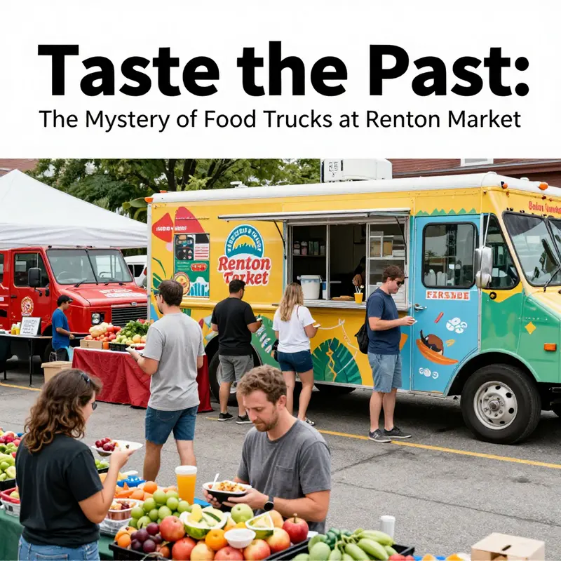 A vibrant day at Renton Farmers Market showcasing the atmosphere filled with food trucks and community.