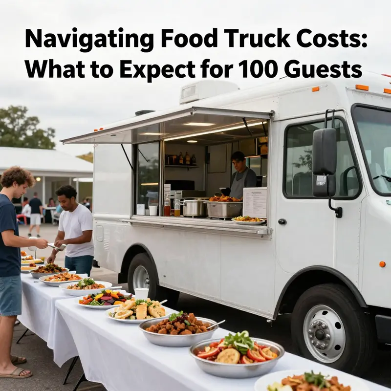 A vibrant food truck catering to a busy event, highlighting the potential costs for serving 100 guests.