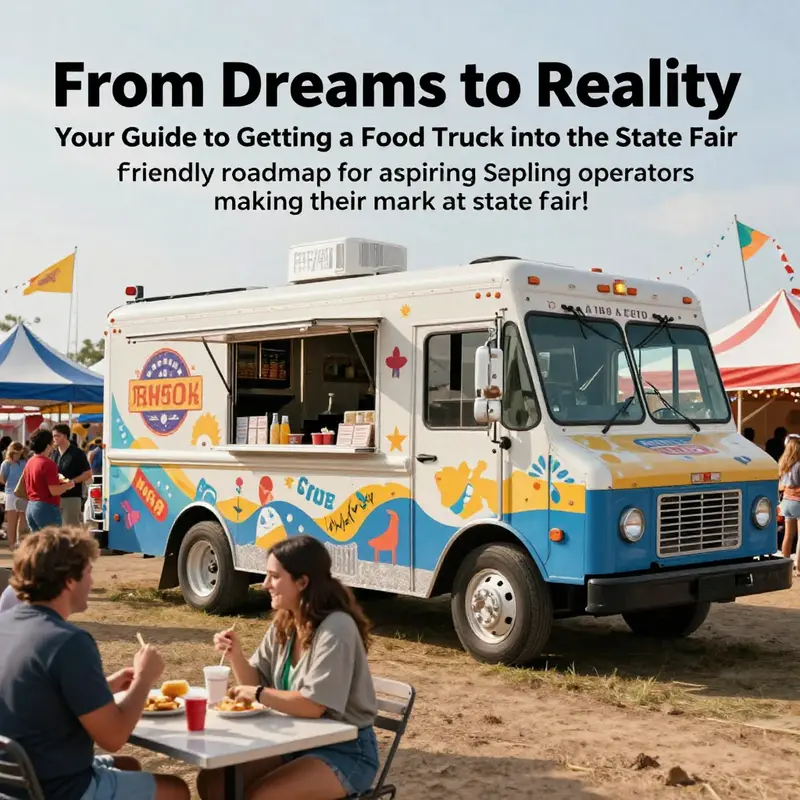 A food truck serving customers at a vibrant state fair.