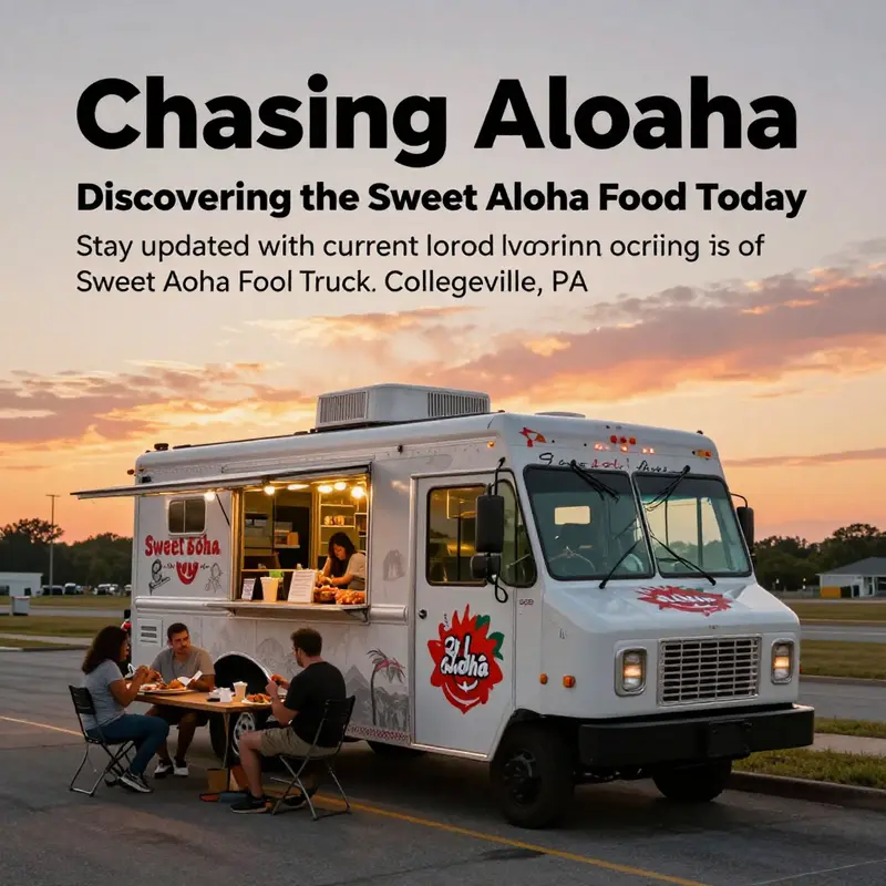 Sweet Aloha Food Truck at sunset with diners enjoying their meals.