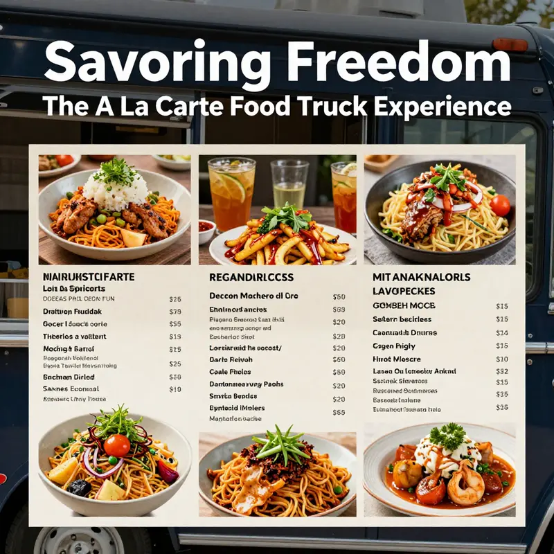 Food enthusiasts enjoying a variety of dishes from a la carte food trucks at a vibrant festival.