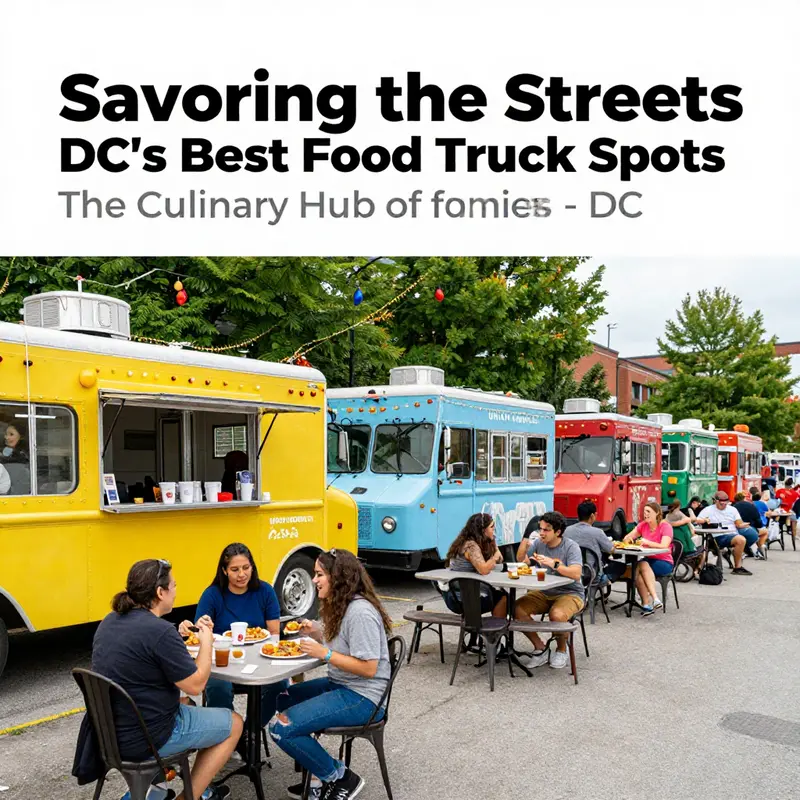 Foggy Bottom bustles with food trucks offering a variety of delicious street food.