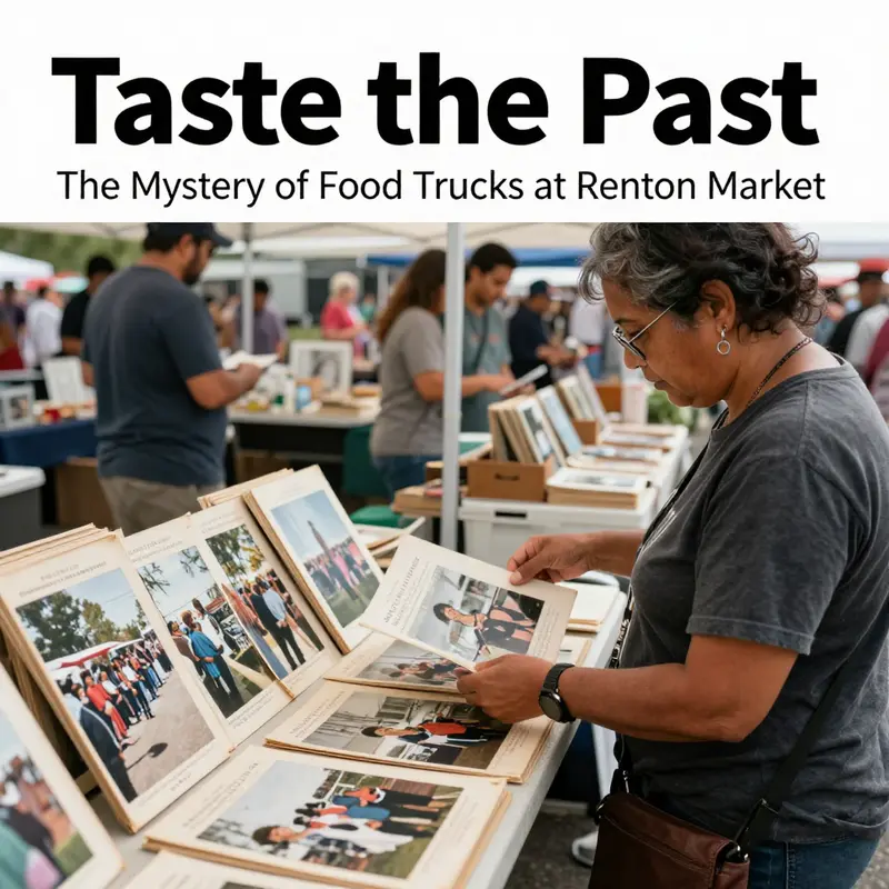 A vibrant day at Renton Farmers Market showcasing the atmosphere filled with food trucks and community.