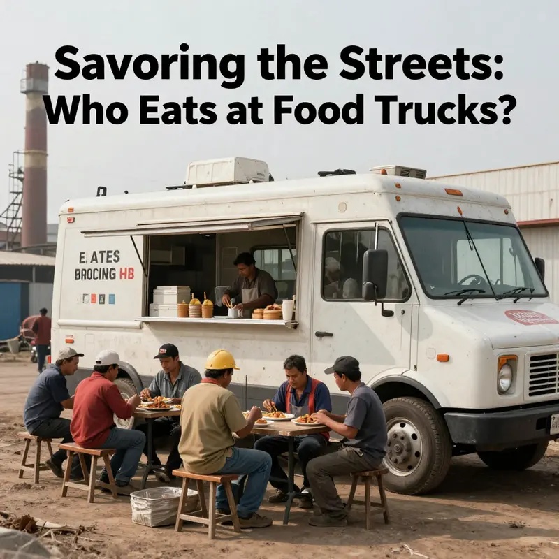 Busy professionals savoring quick meals from a bustling food truck in the city.