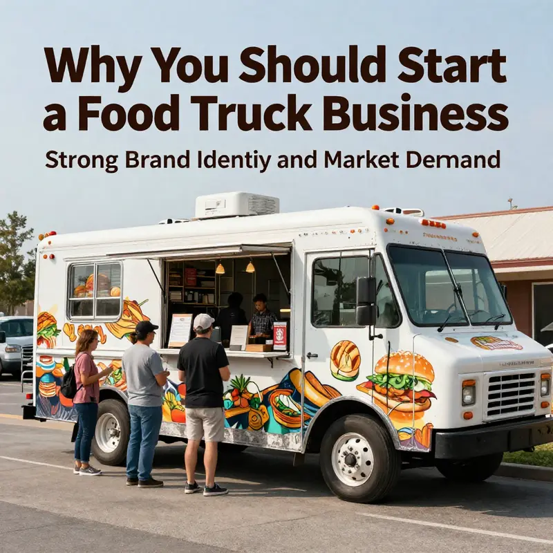 A lively scene depicting the lower initial costs associated with starting a food truck business in Lakewood.