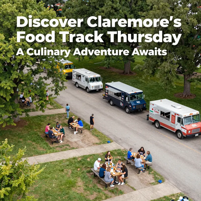 Food trucks lining up at Claremore City Park during Food Truck Thursday.