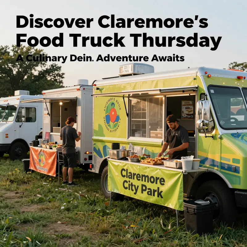 Food trucks lining up at Claremore City Park during Food Truck Thursday.