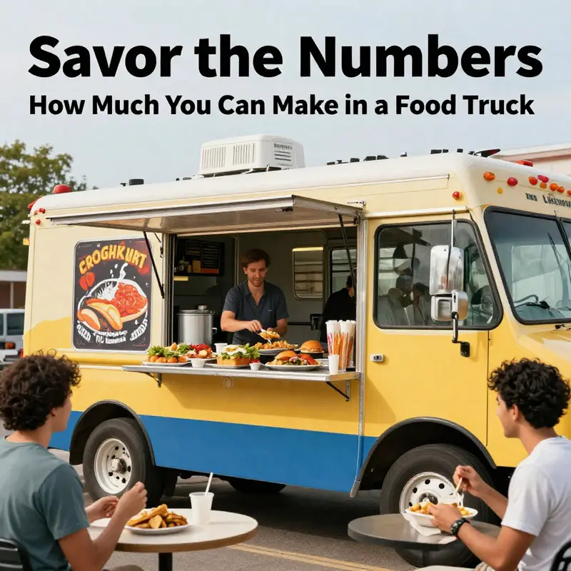 A busy food truck scene filled with various dishes and happy customers, symbolizing the entrepreneurial spirit in the food truck industry.