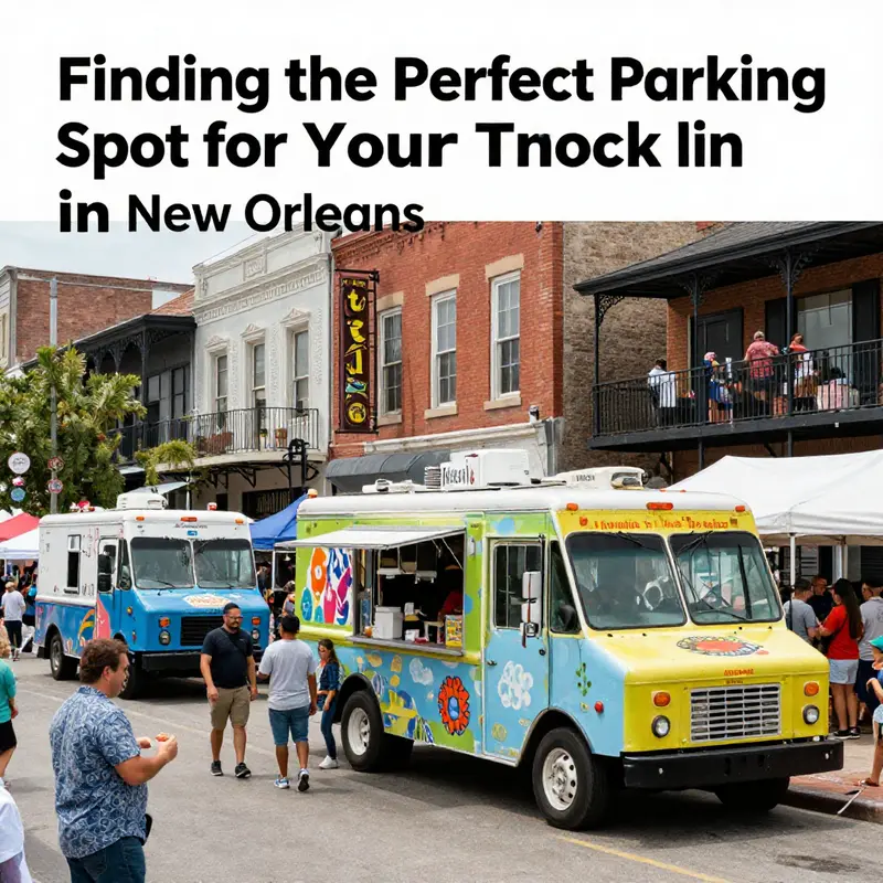 A lively food truck festival in New Orleans, with various trucks and crowds enjoying delicious food.