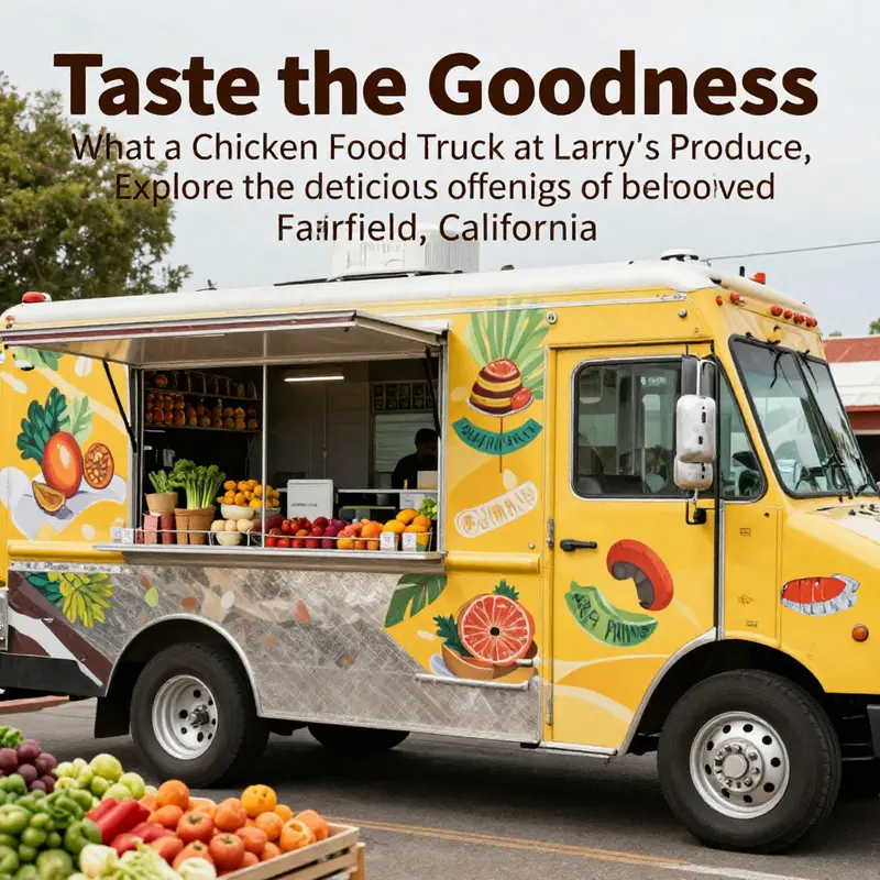 An inviting food truck scene with delicious offerings and fresh produce at Larry's Produce market.