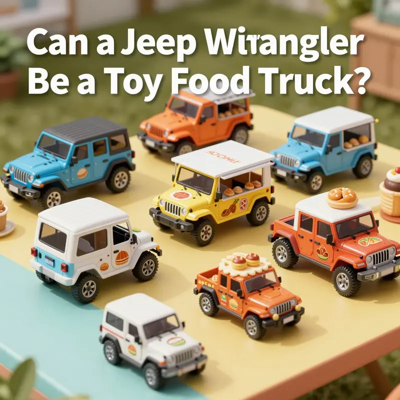 A playful rendition of a toy food truck styled as a Jeep Wrangler, ready for play.