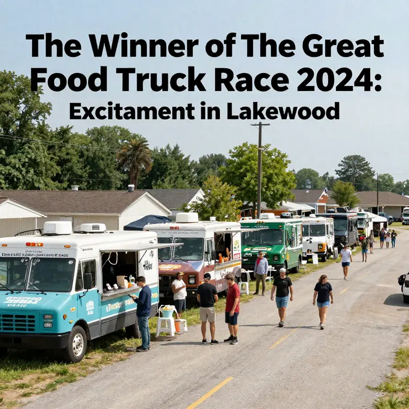 The vibrant celebration of the 2024 Great Food Truck Race winner amidst joyful crowds.