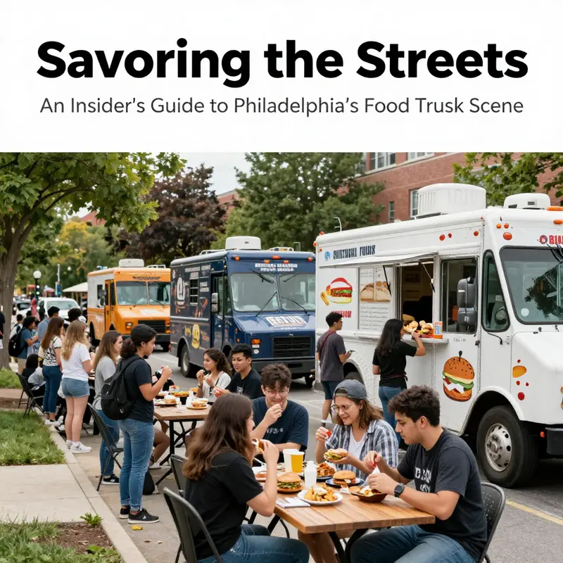 A vibrant range of food trucks serving diverse cuisines in Philadelphia, showcasing the city’s culinary offerings.