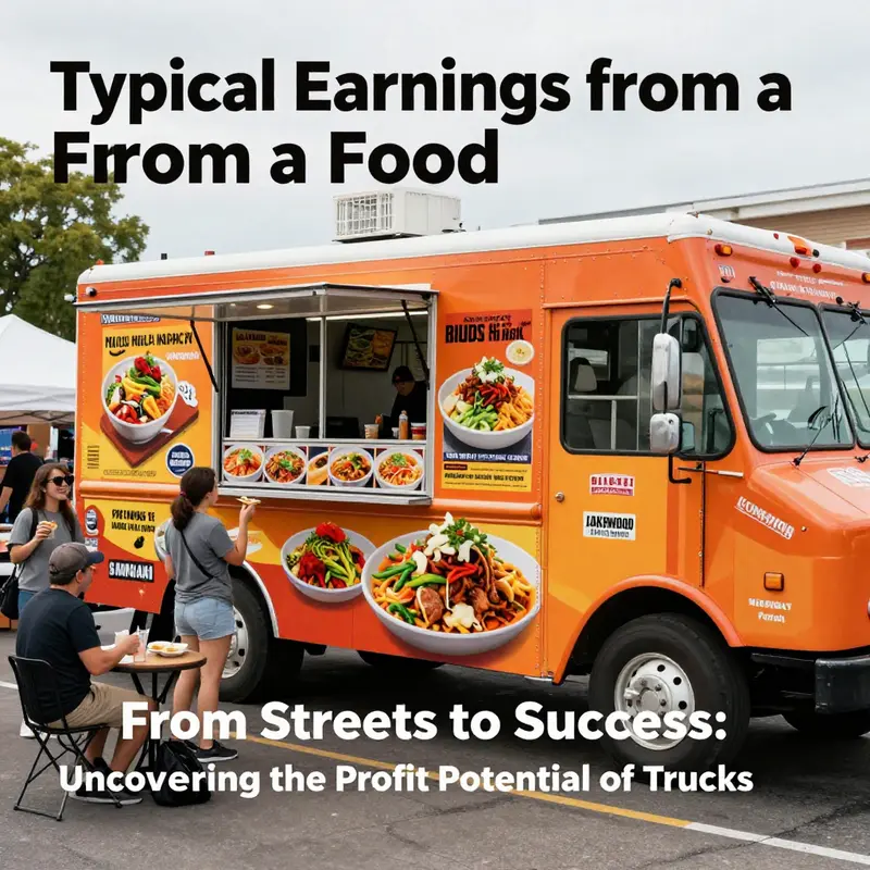 A bustling food truck scene highlighting the daily earnings potential.
