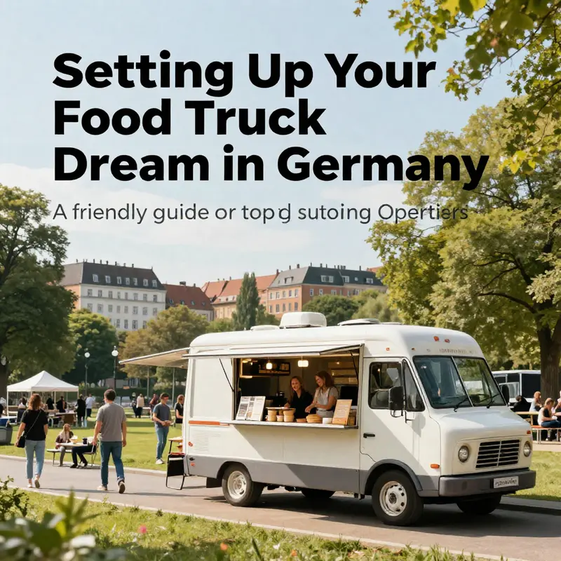 A food truck in a lively urban park with customers enjoying meals and engaging with the vendor.