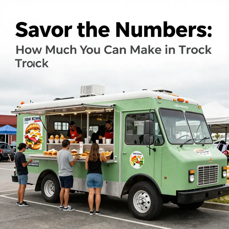 A lively scene depicting a food truck bustling with customers, reflecting the revenue potential of food truck operations.