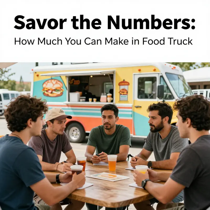 A lively scene depicting a food truck bustling with customers, reflecting the revenue potential of food truck operations.