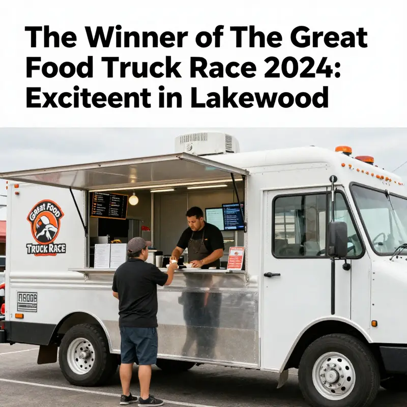 The vibrant celebration of the 2024 Great Food Truck Race winner amidst joyful crowds.