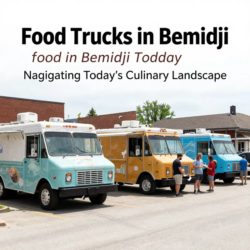 Food trucks parked in a bustling area of Bemidji, indicating the current status of mobile dining.