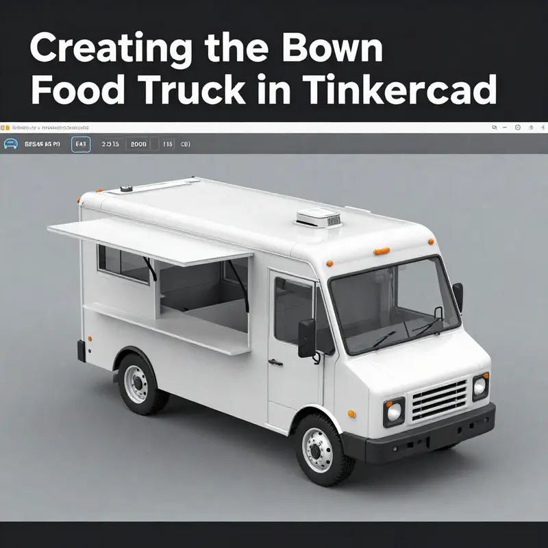 An overview of the complete food truck model in Tinkercad, highlighting its vibrant design.