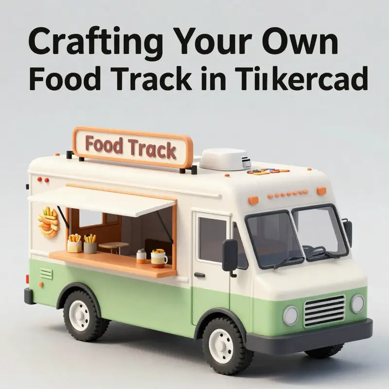 An overview of the complete food truck model in Tinkercad, highlighting its vibrant design.